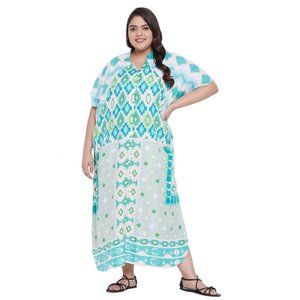 Geometric Print Green Polyester Kaftan Dress for Women by Gypsie Blu
